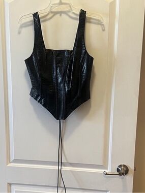 naked wardrobe Black Faux Croc Lace-Up Corset Top with Silver Eyelets